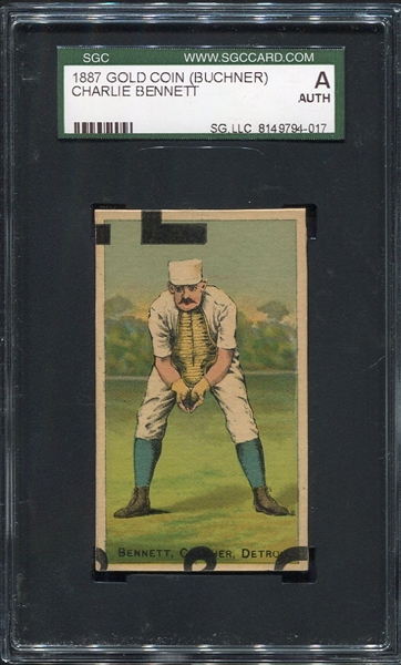 N284 1887 Buchner Gold Coin Charlie Bennett Poster Card SGC AUTH