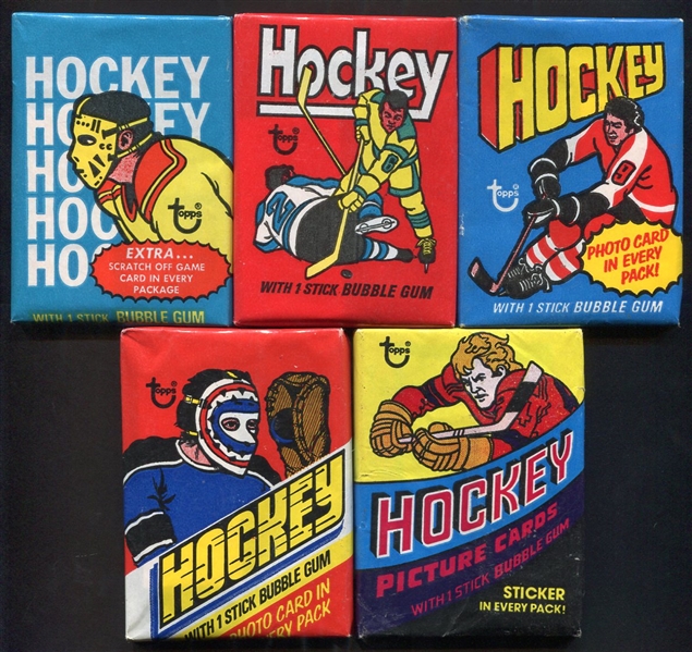 1970s Topps Hockey Unopened Wax Pack Lot of 5 Different