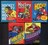 1970s Topps Hockey Unopened Wax Pack Lot of 5 Different