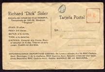 1945-46 Cuban Calcetines Y Escarpines Dick Sisler Casino Postcard