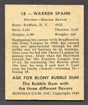 1948 Bowman #18 Warren Spahn Boston Braves Rookie Card