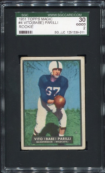 1951 Topps Magic #4 Babe Parilli Rookie Card SGC 30