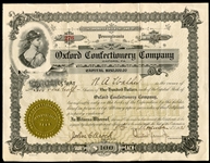 Oxford Confectionary Stock Certificate Letterhead and Movie Card