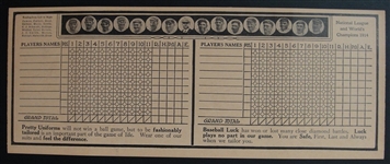 1914 World Series Merchant Scorecard Featuring Ty Cobb Athletics & Braves