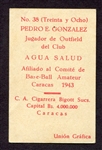 1943 Venezuelan Cigarrera Bigott #38 Pedro Gonzalez EX+