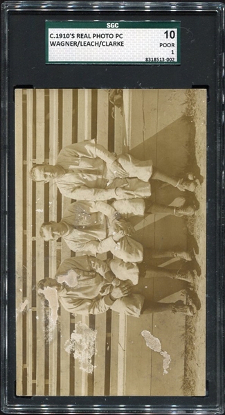 Circa 1910s Honus Wagner Tommy Leach & Fred Clarke RPPC SGC 10