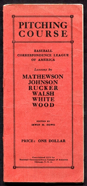1914 Pitching Course Booklet w/Mathewson Johnson Walsh Rucker Wood & White