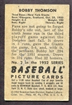 1952 Bowman #2 Bobby Thomson Autographed