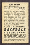1952 Bowman #116 Duke Snider Autographed