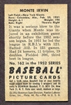 1952 Bowman #162 Monte Irvin Autographed