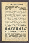 1952 Bowman #227 Clyde Sukeforth Autographed