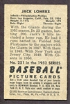 1952 Bowman #251 Jack Lohrke Autographed