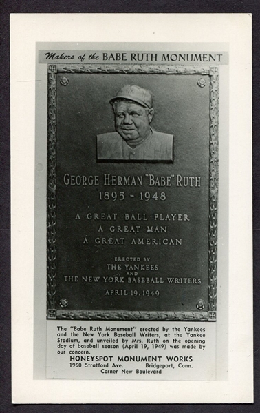 1950s Babe Ruth Monument Postcard