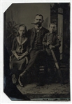 Circa 1870s Tintype Boy with Ring Bat