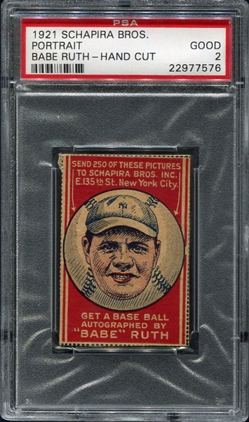 1921 Schapira Brothers Babe Ruth Portrait PSA 2 Looks Nicer!