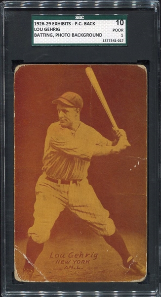 1926-29 Exhibit Lou Gehrig Postcard Back Photo Background SGC 10