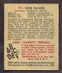 1948 Bowman Basketball #10 Bob Davies Rochester Royals Nrmt