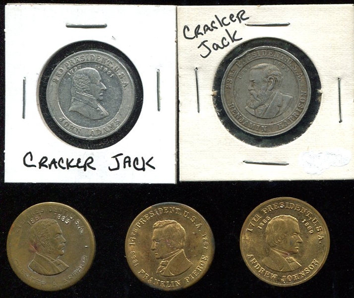 2 Cracker Jack & 3 Other Presidents Coins