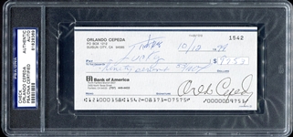 Orlando Cepeda Signed Check PSA/DNA Authentic