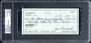 Al Barlick Signed Check PSA/DNA Authentic
