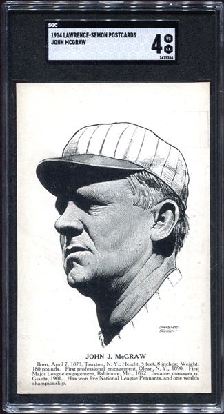 1914 Lawrence Semon John McGraw Postcard SGC 4