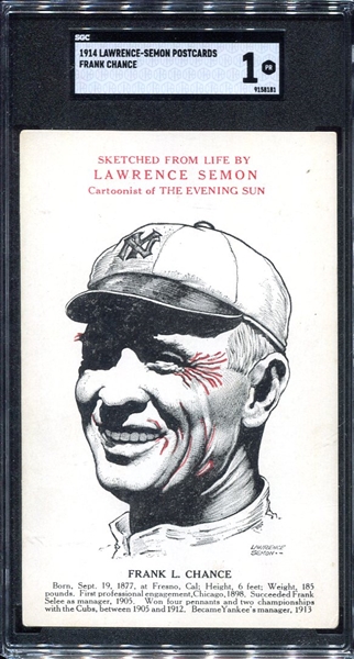 1914 Lawrence Semon Frank Chance Postcard SGC 1
