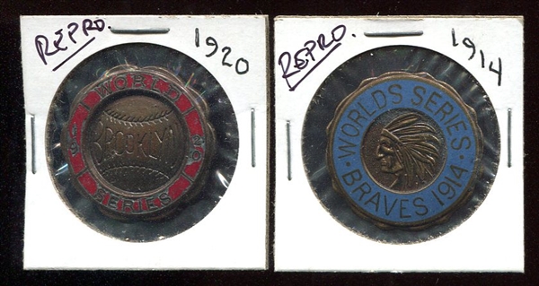 1914 Boston Braves & 1920 Brooklyn Dodgers World Series Repro Pinbacks