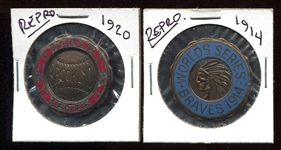1914 Boston Braves & 1920 Brooklyn Dodgers World Series Repro Pinbacks