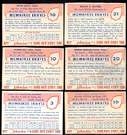 1955 Johnston Cookies Milwaukee Braves 9 Different