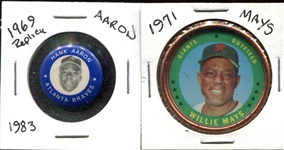 1971 Topps Willie Mays Coin & 1983/1969 MLB Aaron Pin