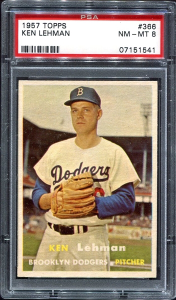 1957 Topps #366 Ken Lehman Brooklyn Dodgers PSA 7