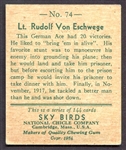 1934 National Chicle Sky Birds #74 Lt. Rudolf Von Eschwege