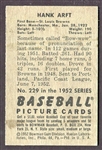 1952 Bowman #229 Hank Arft
