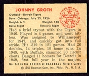 1950 Bowman #243 Johnny Groth Detroit Tigers