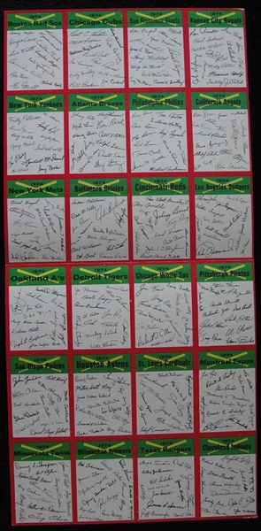 1974 Topps Team Checklist Uncut Sheet