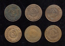 1860's-70's 2 Cent Pieces Lot of 6