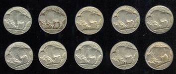 1913-1937 Buffalo Nickels Lot of 10 w/Better Dates