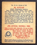 1949 Bowman #16 Al Kozar Washington Senators