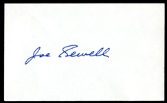 Joe Sewell Signed 3 X 5 Notecard