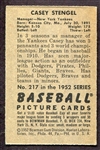 1952 Bowman #217 Casey Stengel New York Yankees
