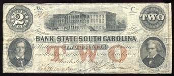 1861 $2 Bank of South Carolina Note