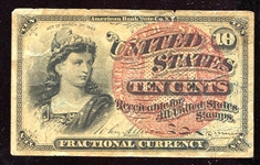 10 Cent Fractional Currency Note 4th Issue Lady Liberty