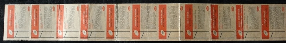 1960 Fleer Football Uncut Strip of 11
