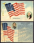 Circa 1940's Washington & Lincoln Flag Postcards