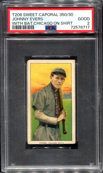 T206 Evers w/Bat Chicago on Shirt PSA 2