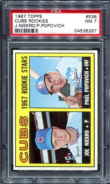 1967 Topps #536 Cubs Rookies J. Niekro/P. Popovich PSA 7