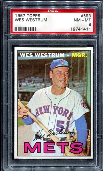 1967 Topps #593 Wes Westrum PSA 8
