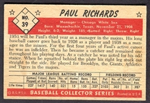 1953 Bowman Color #39 Paul Richards 