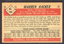 1953 Bowman Color #144 Warren Hacker