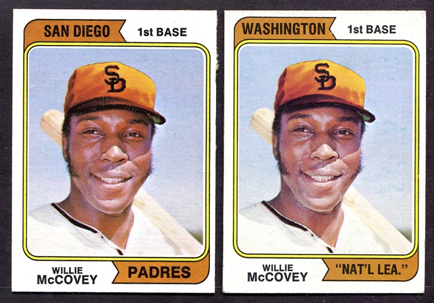 1974 Topps #250 Willie McCovey Padres & "Natl Lea." Versions